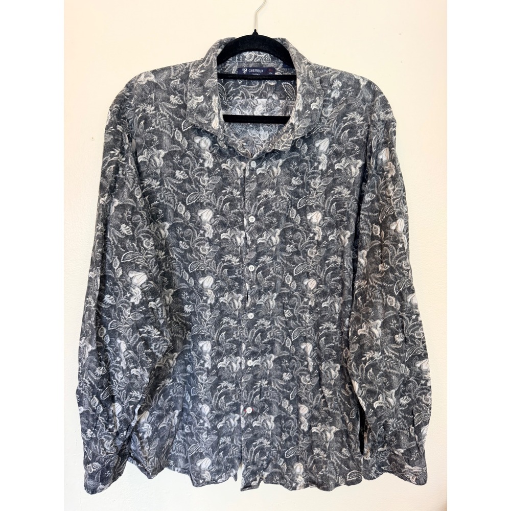Cremieux Mens Button Down Shirt XXL Gray Floral Paisley Long Sleeve Classic